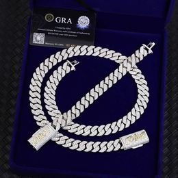 GRA Certificate Diamond 15MM Solid Silver Hip Hop Iced Out Cuban Link Chain Jewellery Necklace
