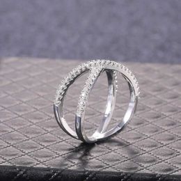 2PCS Wedding Rings Huitan Luxury Cross X Shape Women Engagement Ring Full Paved CZ Stone Silver Colour Elegant Simple Female Jewellery Ring Hot Sale