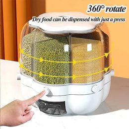 Rice Grain Storage Container 360° Rotating Food Dispenser Measuring Cylinder with Lid Moisture Resistant Household Sealed 240328