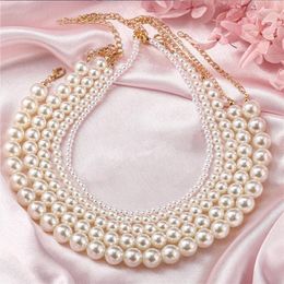 Choker Vintage Immitation Pearl Beaded Chain Necklace For Women Girl Trendy Simple Strand Bead Wedding Jewellery Gift