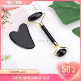 Massage Stones Rocks Jade Roller Face Lift Gua Sha Massage Set Obsidian Facial Massage Black Natural Stone Roller Anti Wrinkle Beauty Skin Care Tools 240403