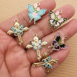 10pcs Enamel Cross Butterfly Charm for Jewelry Making