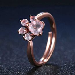 2PCS Wedding Rings Cute Cat Cl Opening Ring Women Rose Gold Crystal Footprint Plated Adjustable Ring Romantic Wedding Love Ring Jewelry