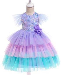 Summer cake skirt skirt with flower upper body sequins lotus leaf sleeve cake skirt girls dress costumes6271754