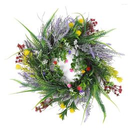 Decorative Flowers Spring Artificial Flower Wreath Colorful Wildflower Floral Garland For Front Door Party Wedding Easter Decor Farmhouse