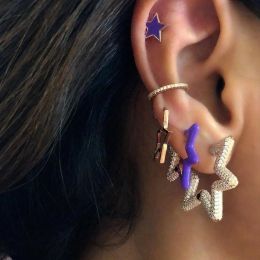 Earrings half cz half Enamel star shaped hoop earring fashion 2020 Christmas gift women Jewellery
