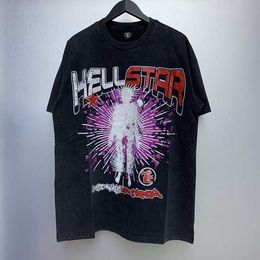 New hot and trendy Hel Hell Star English letters fun abstract pattern printed vintage mens and womens T-shirts