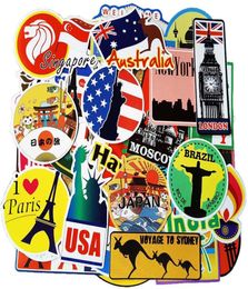 100pcs Travel Map Stickers World Famous Tourism Country Waterproof Stickers Luggage Travel Case Bottle Mac Stickers5310145