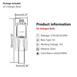 20pcs/Set 5W 10W 20W 35W 50W Energy G4 12V Bulbs indoor Lighting Light JC Bi-Pin LED Crystal Globe Lamp 2900K Halogen Warm