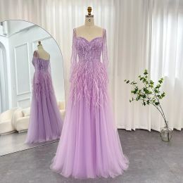 Slippers Sharon Said Dubai Feathers Lilac Evening Dresses for Women Wedding Elegant Emerald Green Arabic Formal Party Gowns Ss351