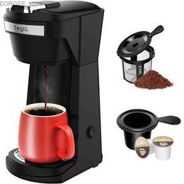 Coffee Makers Teglu Single Serve Coffee Maker for K Cup Pod Ground Coffee 2 in 1 K Cup Coffee Machine 14 Oz Brew Size Black Y240403