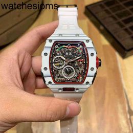 Richardmill Watch Date Luxury Mens Mechanical Business Leisure R50-03 Automatic White Carbon Fibre Tape Fashion Swiss Movement Wristwatches