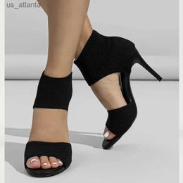 Dress Shoes Spring Pole Dancing Peep Toe Knitted Stretch Women Ankle Boots Comfort Stilettos Thin Heels Cut-Out Sandals H240403E7VL