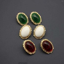 Stud Earrings European And American Vintage Minority Oval Jelly Glazed Porcelain White Cloud Pattern Green