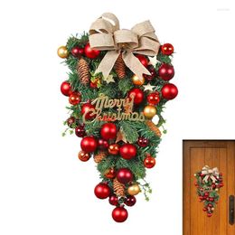 Decorative Flowers Christmas Door Wreath Tree Upside Down Pendant With Balls Holiday Decor For Indoor Outdoor Home Window Wall