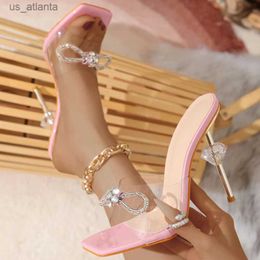 Dress Shoes Design Style Butterfly-knot Transparent Women Slippers Fashion Square Toe High Heels Slides Summer Zapatos De Muje H240403
