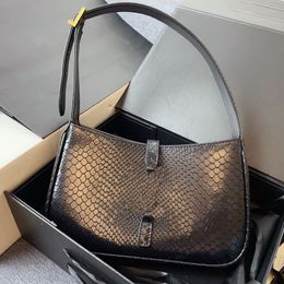 Fashion Top Handle Bag Women's Underarm Bag with Snake Pattern Design Classic Metal Logo Genuine Leather Shoulder Bag