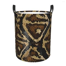 Laundry Bags Folding Basket Snake Skin Texture Round Storage Bin Large Hamper Collapsible Clothes Toy Bucket Organiser