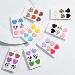 Stud Earrings 3Pairs/set Colourful Acrylic Love Heart For Women Girls Simple Bohemian Leopard Dots Valentine's Day Gifts