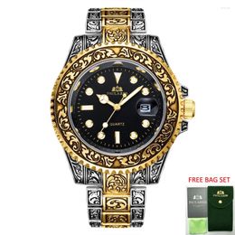 Wristwatches Fashion Watches For Men Carved Antique Vintage Luminous Rose Yellow Gold Silver Gradient Classic Quartz Reloj Hombre Baratos