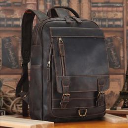 Backpack Crazy Horse Leather Mens Chest Bag Shoulder 2 Use Vintage Genuine Male Travel Backapck Daypack Brown