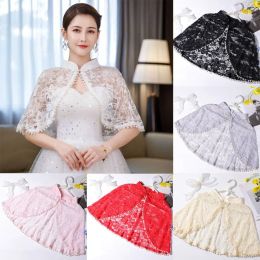 Solid Colour Lace Tulle Evening Prom Cape Soft Elegant Formal Sheer Cape Wedding Cosplay Shawl Wedding Bridal Shawl