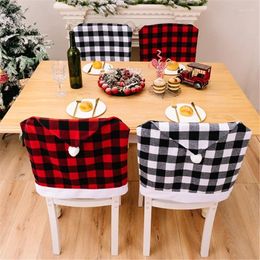 Chair Covers Christmas Cover Cartoon Plaids Hat Back Decor