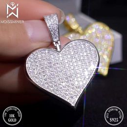 Moissanite Herzen Anhänger Halskette für Männer Sier Real Diamond Eced Out Halsketten Frauen Schmuckpass Tester mit GRA