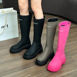 Boots Fashion Knee High Boots Women 2024 Autumn/winter New Slim Soft Leather Long Boots Lady Fashion Casual Thick Soled Non Slip Shoes