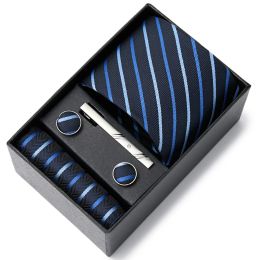 Gravatas For Men Luxury Tie Hanky Pocket Squares Cufflink Set Necktie Box Male Brown April Fool's Day