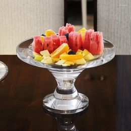 Decorative Figurines European Modern Clear K9 Crystal Fruit Tray Round With Bottom Base For Home Kitchen Tabletop Decoration Candy Dessert