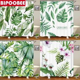 Shower Curtains Green Tropical Plants Fabric Bathroom Polyester Waterproof Bath Curtain Leaves Printing Home Decor