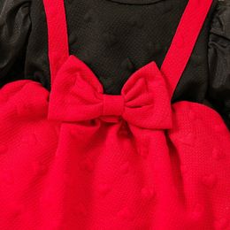 Baby Toddler Girl Valentine s Day Dress Round Neck Long Puff Sleeve Bow Decor ALine with Headband 240403