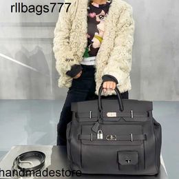 Handmade Bk Bag Litchi Birkn50 2024 Pattern Extra Large Bag Unisex Business Trip Luggage Capacity Handheld Tide Hac