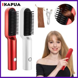 Irons Hair Straightener Brush Cordless USB Charge Beard Straightener Hair Styler Hot Comb Hair Iron Heating Brush Beard Brush