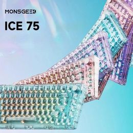 Monsgeek Ice75 Transparent Mechanical Keyboard Multifunctional Knob Three Mode Swap Gaming Rgb Gamer Keypad Office