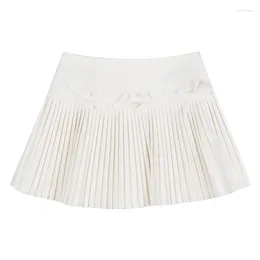 Skirts High Waist Short Womens Sexy Mini Winter Vintage Pleated Skirt Korean Clothing Beading Fashion