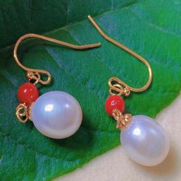 Dangle Earrings Fashion Natural White Eggshell Pearl South Red Beads Gold Minimalist Gemstone Unisex Teens Beaded Ear Cuff