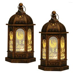 Candle Holders 2PCS Eid Al- Lanterns Arabic Ramadan Festival Wind Lamps Scene Layout Decors Decoration