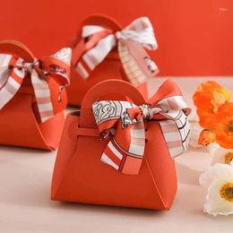 Gift Wrap 1Pc Leather Box Handbag Shape Ribbon Bow With Hand Candy Bag Packaging Wedding Favours Baby Shower Party Suppl