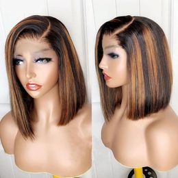 Highlight Human Hair Bob Straight Lace Front Brazilian Short On Sale Clearance 240401