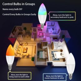 Tuya Smart WiFi Pointed Light Bulb E14 9W 7W 5W Night Lamp Smart Life APP Voice Control Compatible Alexa Google Dimmable Bulb