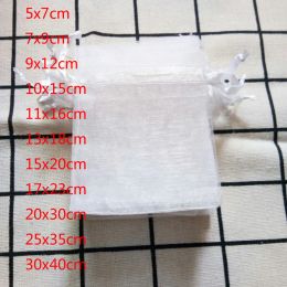 Display Hot 100 Pcs/lot White Organza Bags 7x9 9x12 10x15 13x18 15x20 Cm Wedding Gift Packaging Drawstring Bags&jewelry Pouches 2019 New