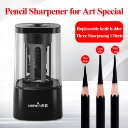 Sharpeners Tenwin Sketch/Charcoal/Pencils Electric Pencil Sharpener Plugin Power Long/Short Hole Switch Automatic Pencil Sharpener 8039