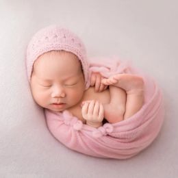 Baby rosa e allungamento a maglia cappello da cappello set di oggetti di fotografia avvolgimento di maglione neonato