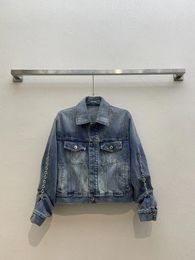 Women's Jackets 2024 Spring/Summer Grid Street Fashion Loose Jacket Chain Decoration Wash Denim Short Coat