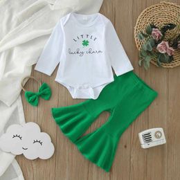 Clothing Sets Born Baby St Patricks Day Outfit Boys Girls Formal Suit Long Sleeve Romper Pants Headband 3Pcs Set 3 6 12 18 Months