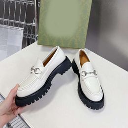 2024 Spring New Fashionable Casual Genuine Solid Colour Horseshoe Buckle Thick Leather Shoes with Matsutake Sole and Lefu Shoes, One Step Push