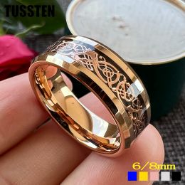 Bands Dropshipping TUSSTEN 6/8MM Dragon Ring Tungsten Wedding Band For Men Women Beveled Polished Edges Classic Jewelry Free Shipping