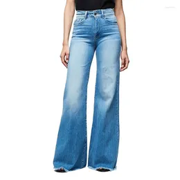 Women's Jeans Summer And Autumn High Waist Slightly Boot Stretch Slim Flare Wide Leg Pants Women Dark Blue